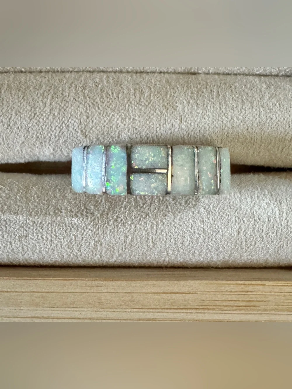 Native Made Sterling Silver White Opal Inlay Ring